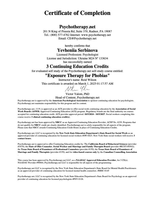 2025 - Exposure Therapy for Phobias