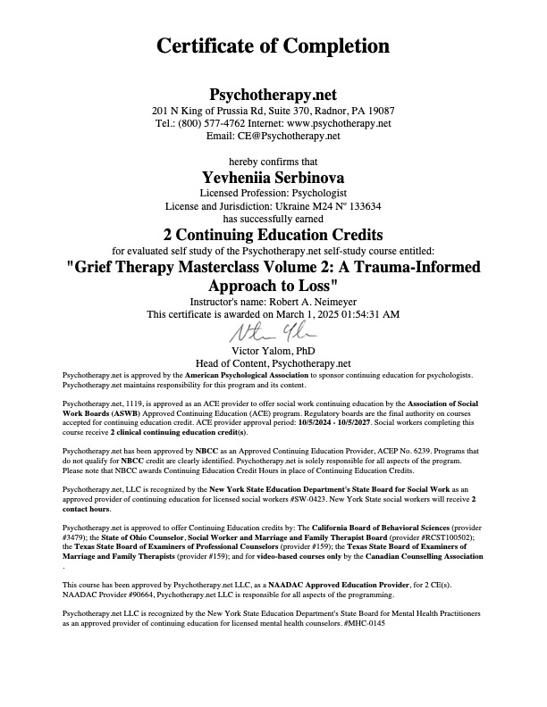 2025 - Grief Therapy Masterclass Volume 2: A Trauma-Informed Approach to Loss