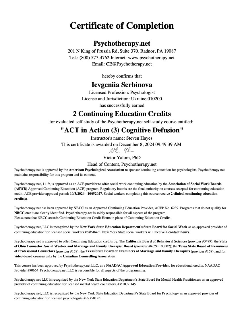 2024 - ACT in Action (3) Cognitive Defusion