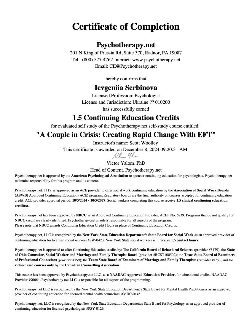 2024 - A Couple in Crisis: Creating Rapid Change With EFT