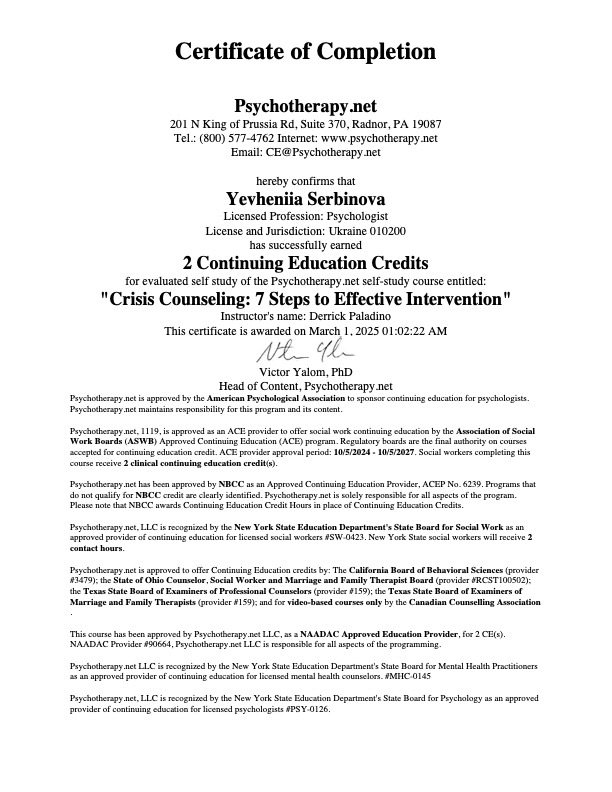 2025 - Crisis Counseling: 7 Steps to Effective Intervention